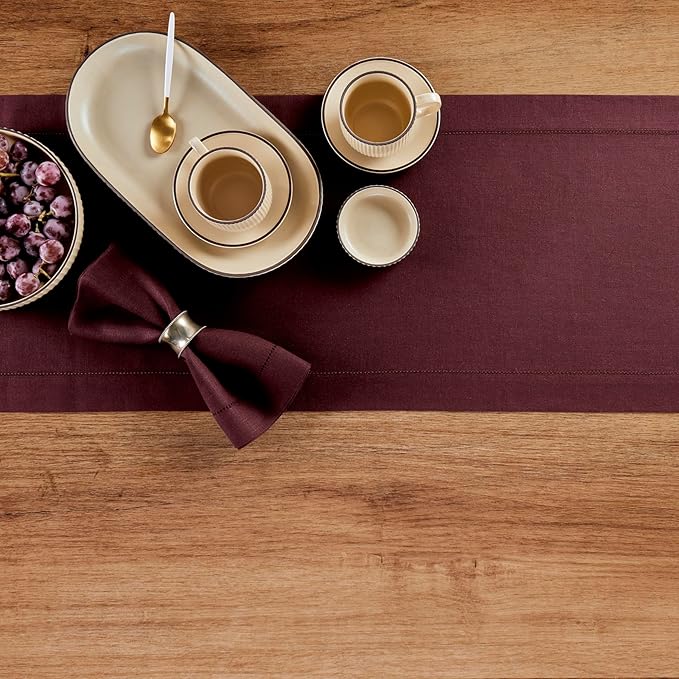 Solino Home Linen Burgundy Table Runner 144 Inches Long - Image 3
