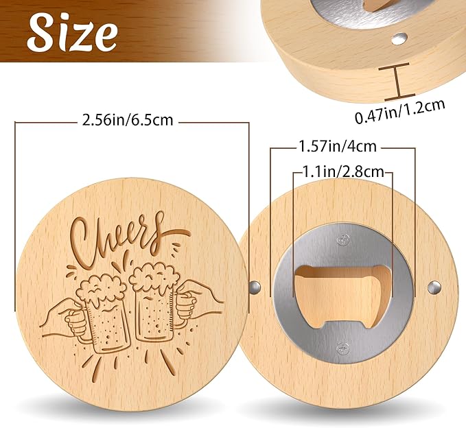 8 Custom Magnetic Bottle Opener Refrigerator, Personalized Engraved Wood Beer - Image 2