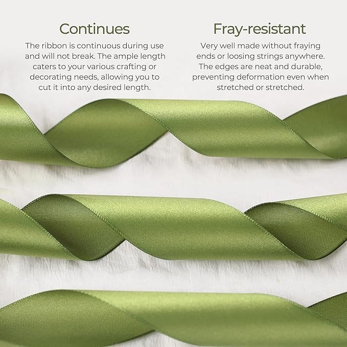 Olive Green Satin Ribbon 1 inch X Continuous 25 Yards, Single Face Polyester - Image 4
