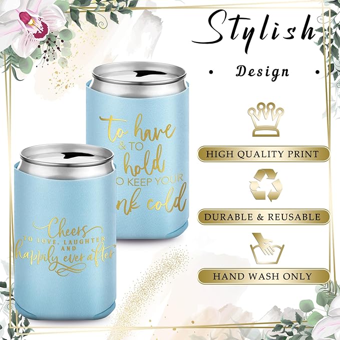 50 Pieces Light Blue Wedding Can Cooler Sleeves Bulk Engagement Party Favors - Image 7