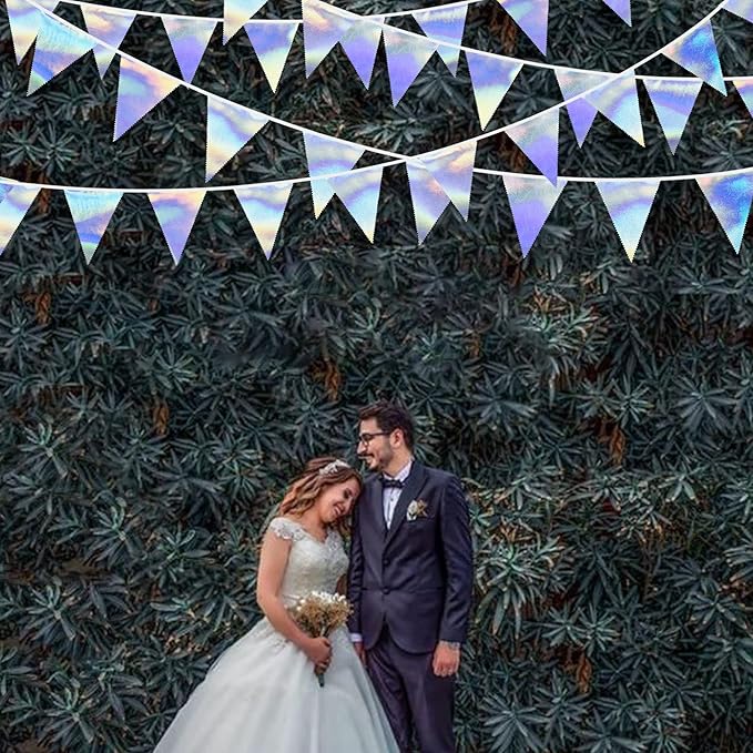 33Ft Iridescent Party Decoration Holographic Fabric Triangle Pennant Banner - Image 6