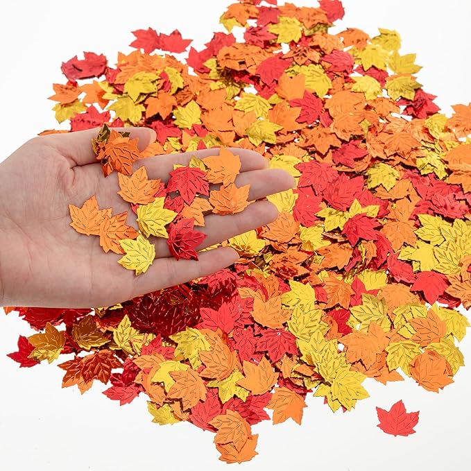 Fall Maple Leaf Confetti Decorations, Thanksgiving Metallic Foil Maple Leaves - Image 4