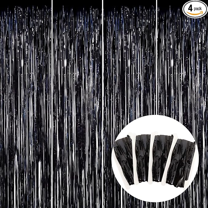 BEISHIDA 4 Pcs Black Door Streamers Tinsel Curtain Party Streamers Backdrop by Beishida
