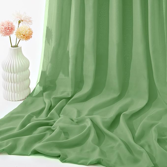 VACVELT Wedding Arch Draping Fabric Sage Green Chiffon, 1 Panel Sheer Drapes 30 - Image 7