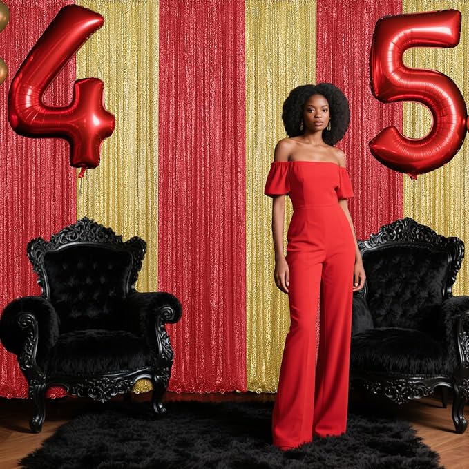 Red Sequin Backdrop Curtain 4 Pieces 2FTx8FT Glitter Photography Backdrop - Image 4