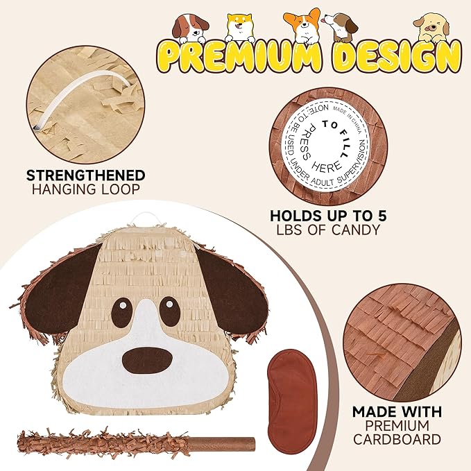 Dog Pinatas Bundle with a Blindfold and a Bat, Animal Theme Party, Puppy Pinata - Image 3