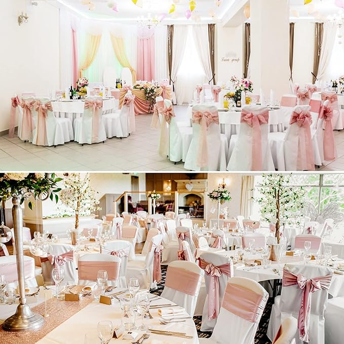 100 PCS Satin Chair Sashes Decorative Bow Chair Ribbon Bows Chairs Cover Band - Image 2