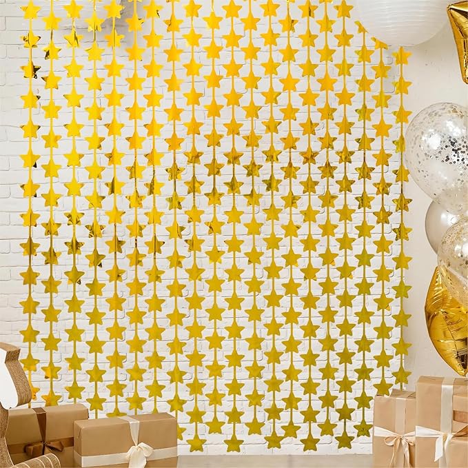 LOLStar 2 Pack Gold Stars Birthday Decorations 3.3X6.6 ft Golden Party Backdrop by LOLSTAR