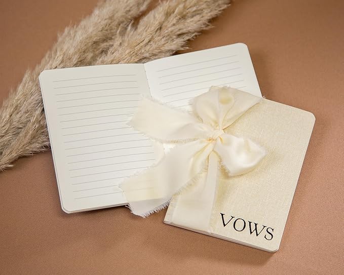Cream Embossed Slim Vow Books w/Ribbon - Image 4