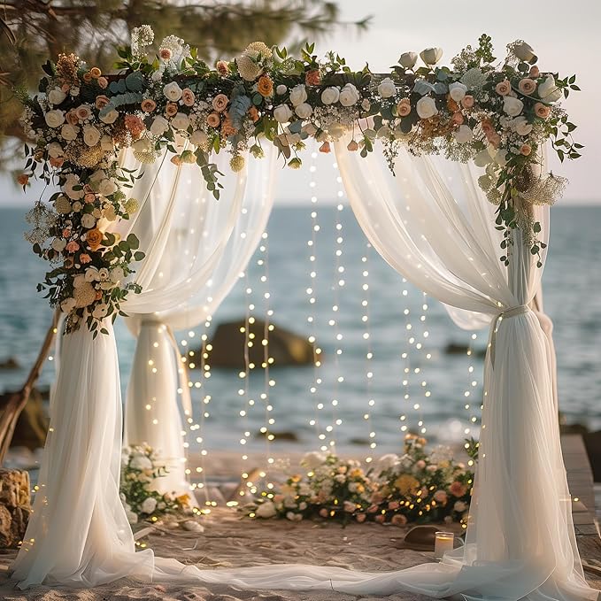 Tulle Backdrop Curtains with Lights String White 10FT X 8FT Sheer Curtain with - Image 8