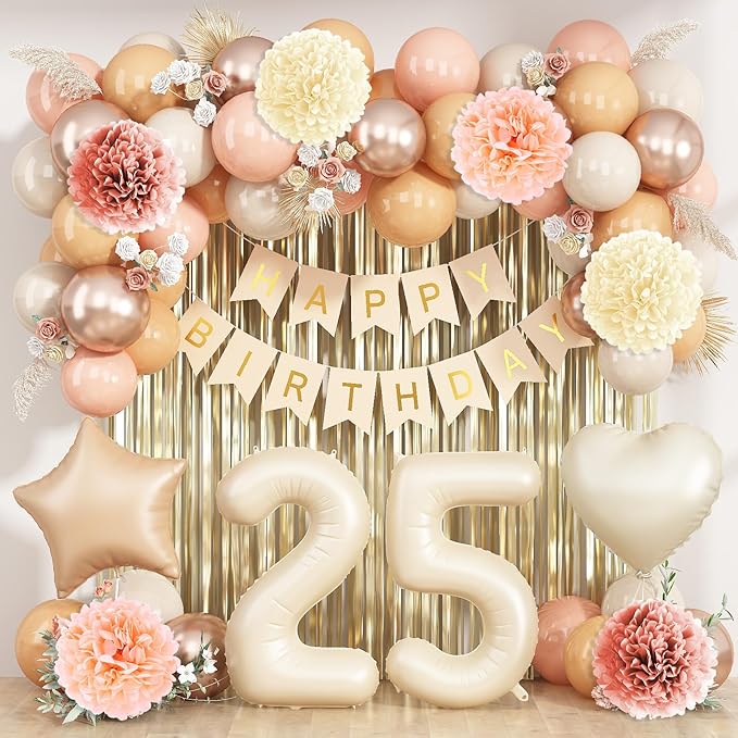 Beige 25th Birthday Decorations by KAINSY