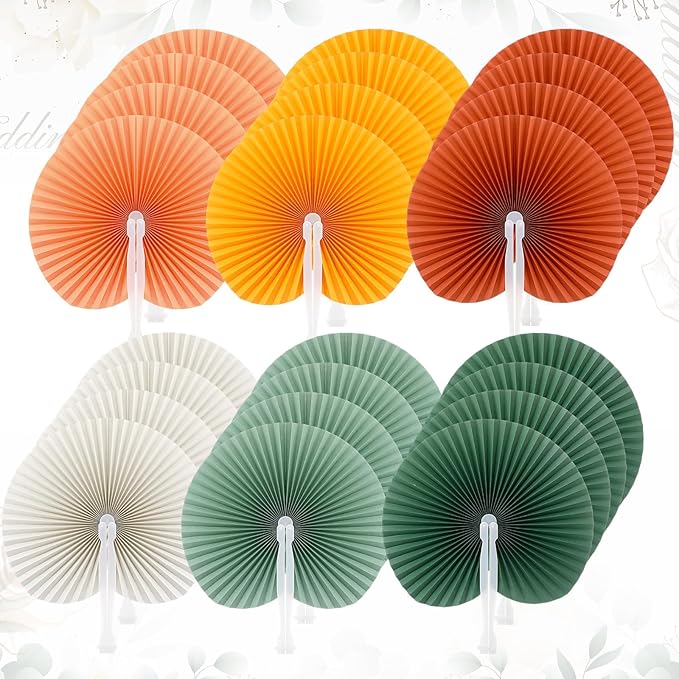 Pangda 24 Pack Folding Fans Round Paper Fans Assortment - Image 3