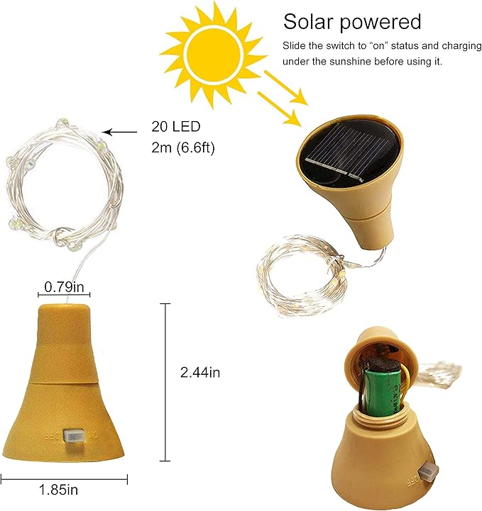 Upgraded 8 Pack Solar Wine Bottle Lights, 20LED Silver Wire Cork Lights - Image 4