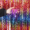 4 Pack Wavy Rainbow Foil Fringe Curtain | 3.3x6.6ft Colorful Tinsel Metallic by KEEUH