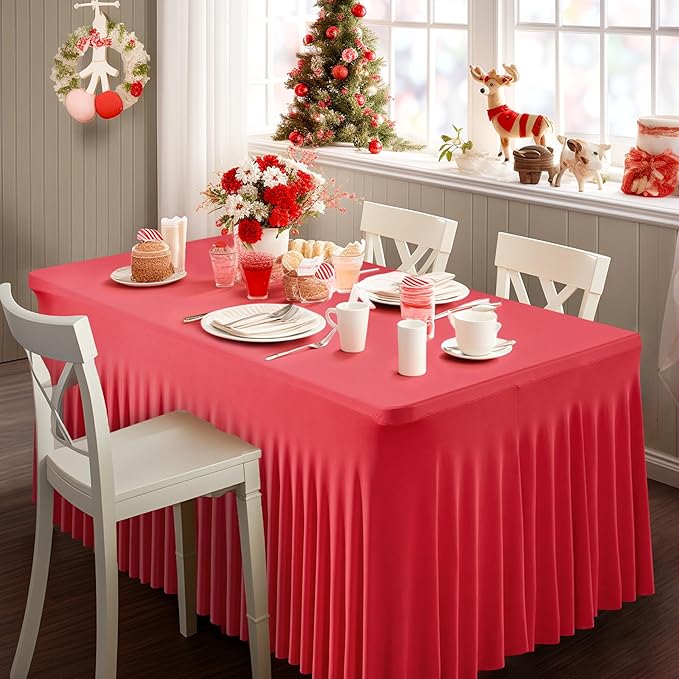 Wish Care 2 Pack Red Spandex Table Clothes - Image 7