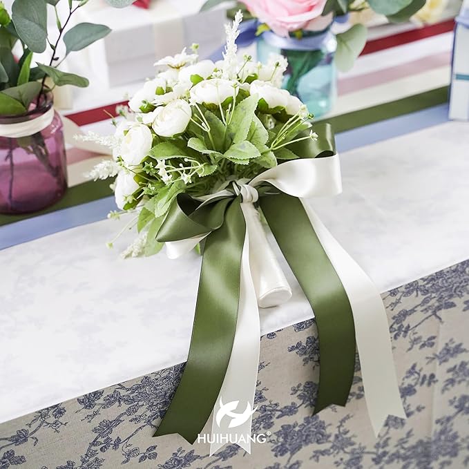 HUIHUANG 1-1/2 inch Double Face Satin Ribbon, Polyester Moss Green Ribbon 50 - Image 6