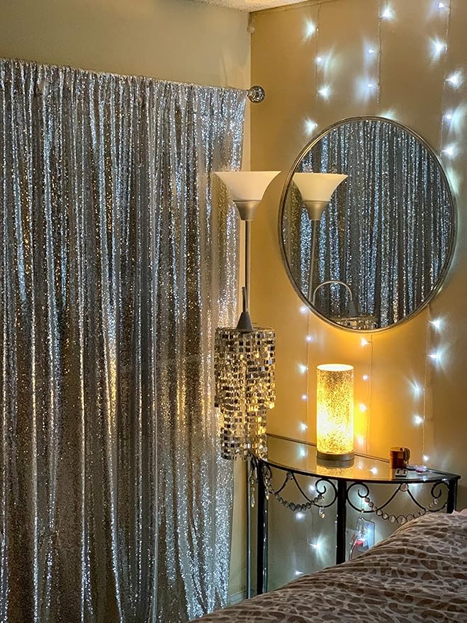 Silver Sequin Backdrop Curtains 1 Panel 8FTx8FT Wedding Photo Backdrop Drapes - Image 7