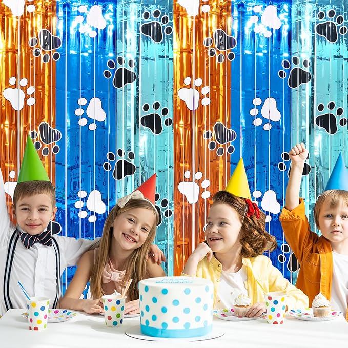 2 Pack 3.3X6.6Ft Blue Dog Foil Fringe Curtains Backdrop Decorations - Image 8