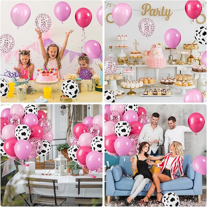 Pink Cow Balloons, 12 Inch Pink Cow Print Balloons, Pastel Hot Pinks Cows - Image 6