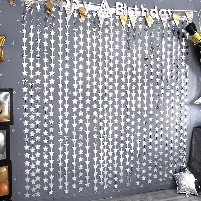 LOLStar 2 Pack Glitter Silver Stars Birthday Decorations 3.3X6.6 ft Each Silver - Image 3