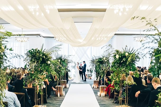 6 Panels Ivory Ceiling Drapes for Wedding, 5ftx40ft Cheesecloth Sheer Fabric - Image 5