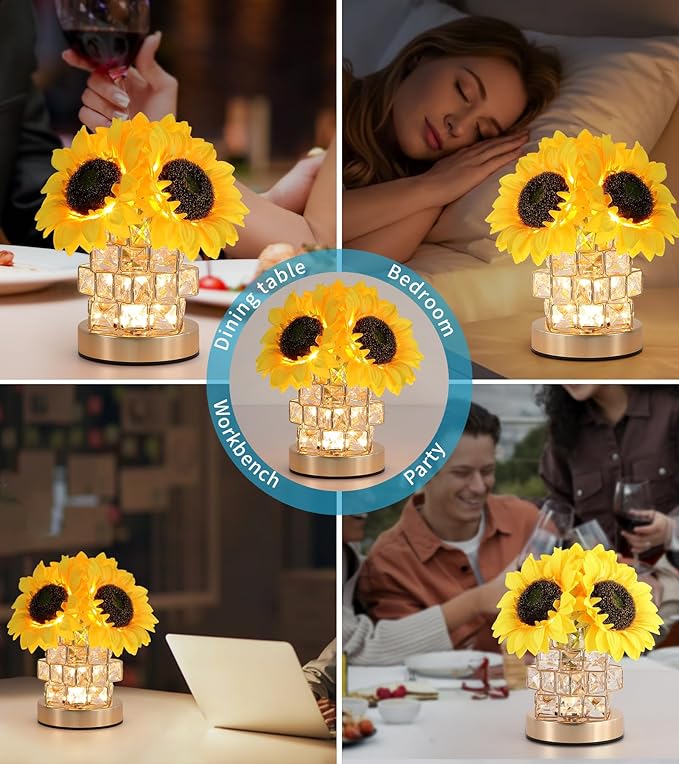 Sunflowers Lamp, Rechargeable Cordless Touch Lamp, 3-Colour Infinitely Dimming - Image 2