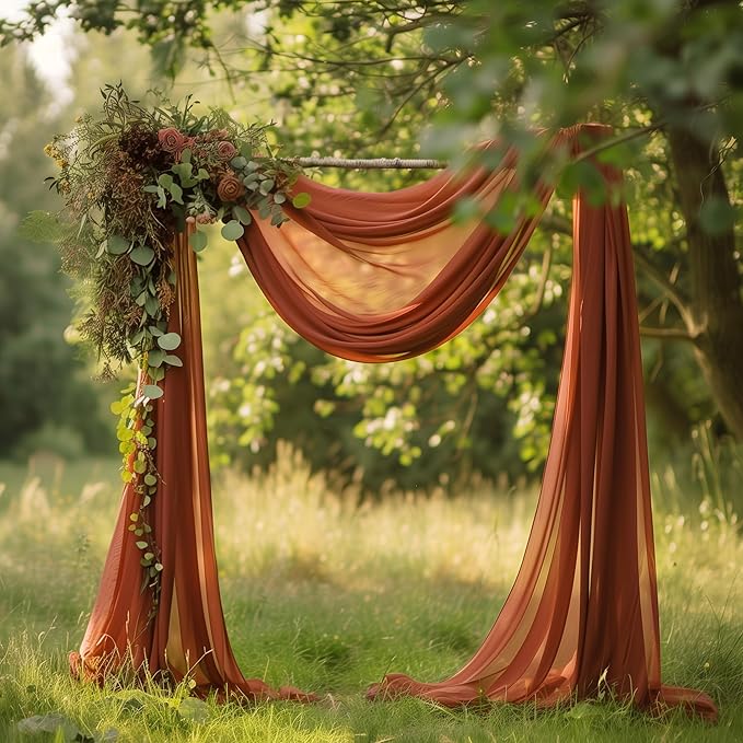Wokceer Wedding Arch Draping Fabric Terracotta 2 Panels 28.7" x 20FT Sheer - Image 3