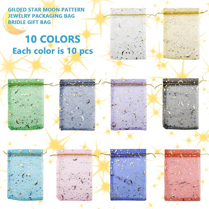SHRJ 100pcs 10 Colors Organza Sheer Bags - Image 3