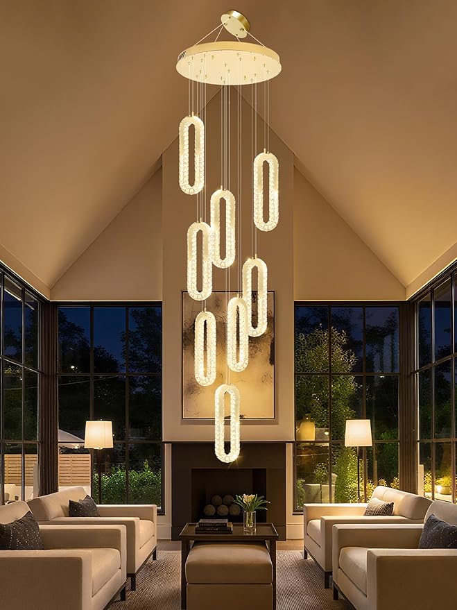 8 Rings Crystal Chandelier, H118 Modern Gold Pendant Light Luxury Foyer - Image 2