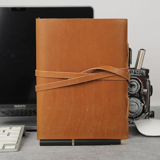 KomalC Tan Handmade Leather Journal | 8x6 Inch Vintage Writing Notebook Unlined - Image 5