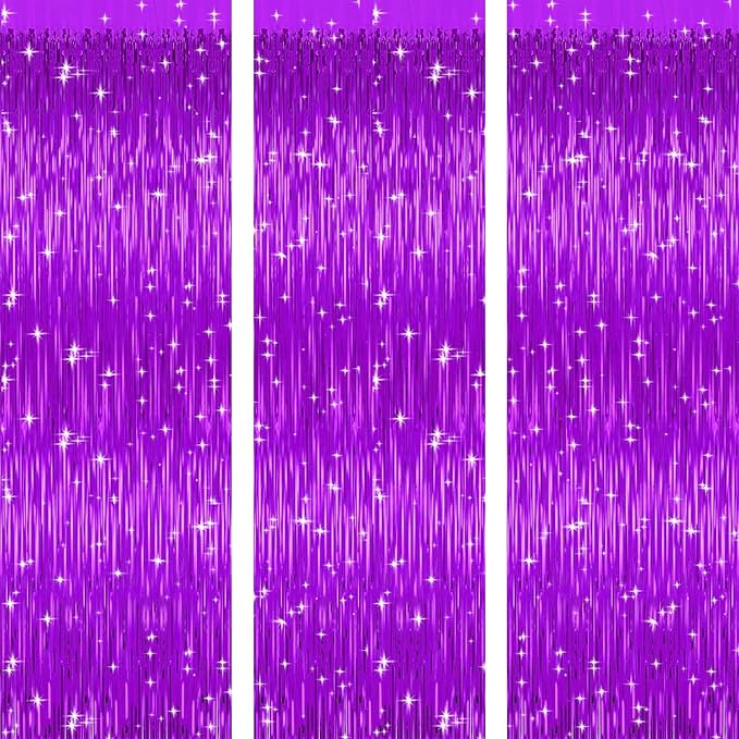 3 Pack Purple Backdrop Tinsel Streamers Foil Fringe Backdrop Halloween Party - Image 8