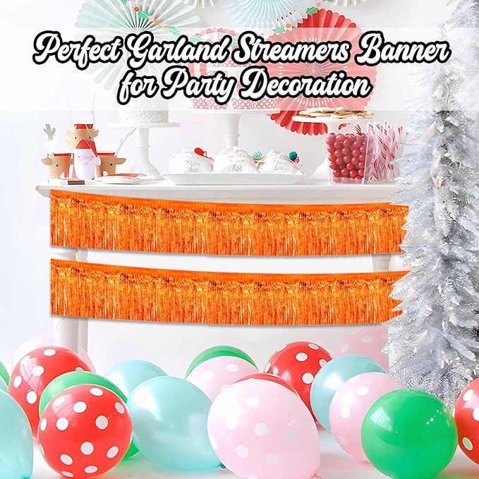 4 Pack 10 Ft Orange Foil Fringe Garland Metallic Streamers Tinsel Banner Wall - Image 4