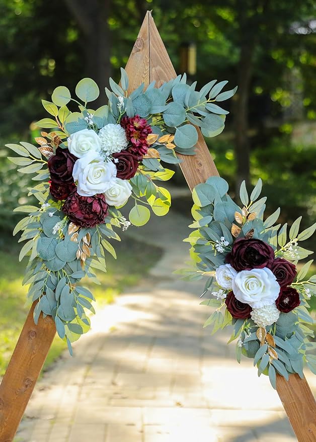 Artificial Burgundy Wedding Arch Flower Swags Set of 2 - Image 8