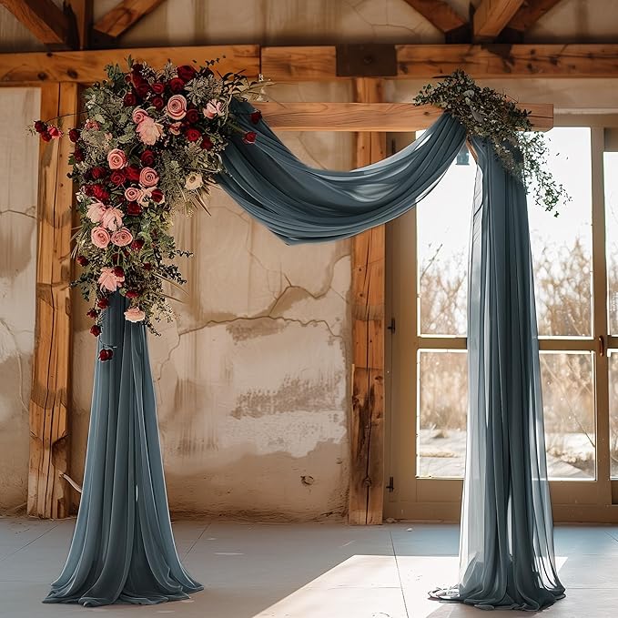 Wokceer Wedding Arch Draping Fabric Grey Blue 28.7" x 20FT Sheer Drapes Backdrop - Image 3