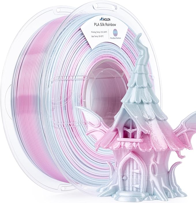 AMOLEN Silk PLA 3D Printer Filament, Shiny Multicolor Rainbow PLA Filament by AMOLEN