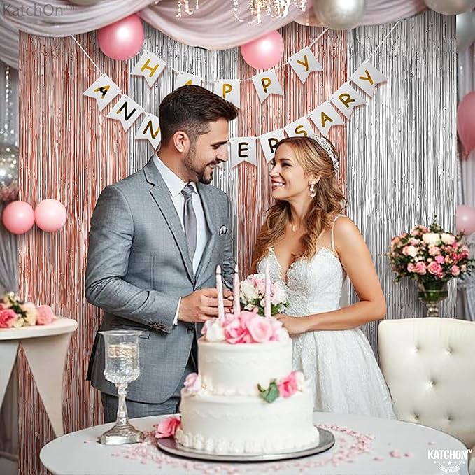 KatchOn, Large Silver and Rose Gold Fringe Backdrop, Unicorn Party Decorations - Image 6