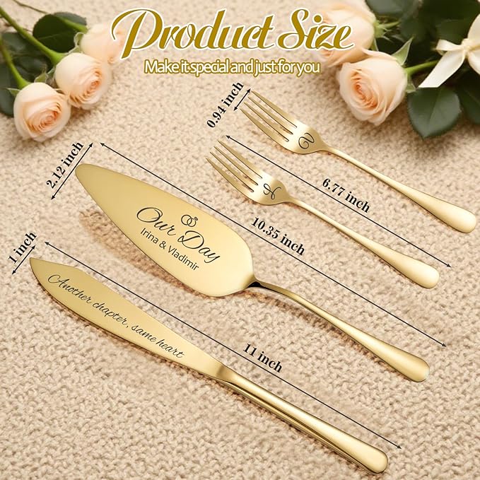 Personalized 4 Piece Wedding Cake Cutting Set, Custom Names Cake Knife and - Image 5