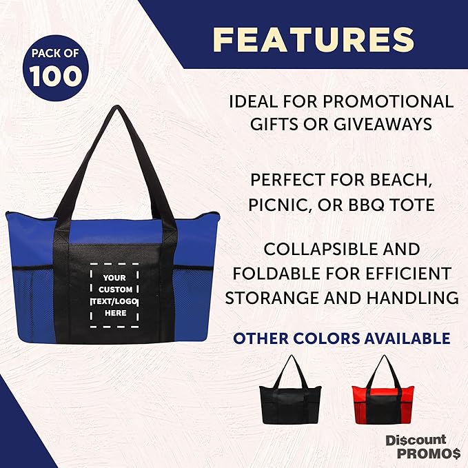 DISCOUNT PROMOS 100 Zippered Non-Woven Tote Bags Set - Image 2