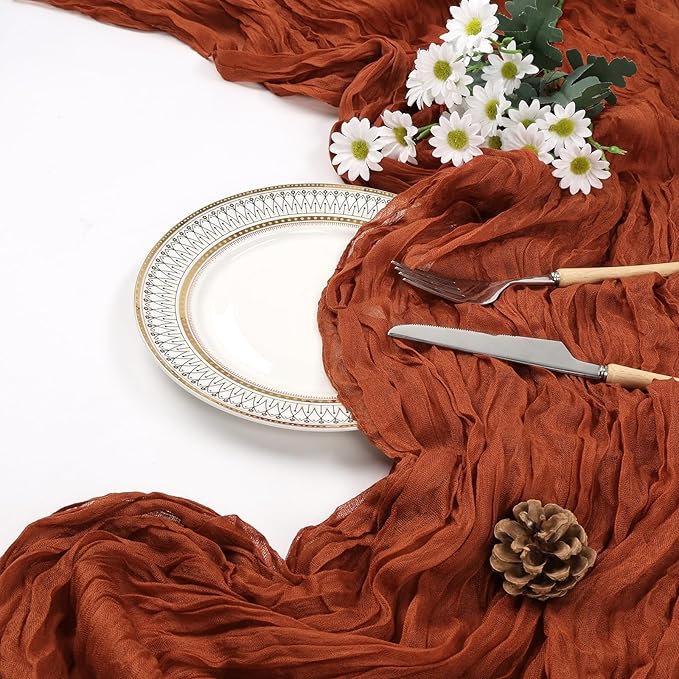 6 Pack Fall Thanksgiving Table Runner Terracotta Cheesecloth 10ft Boho Gauze - Image 7