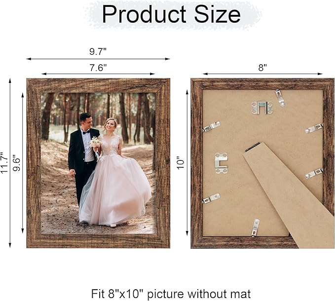 8x10 Picture Frame Set of 4, High Definition Glass Brown Frame, 8 x 10 Wood - Image 5