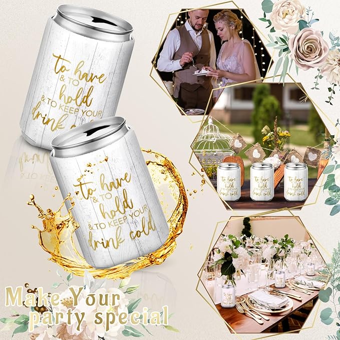 50 Pieces Wood Grain Wedding Can Cooler Sleeves Bulk Engagement Party Favors - Image 5