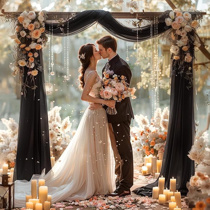 Black Wedding Arch Draping Fabric 2 Panels 30'' x 20FT Black Drapes Sheer - Image 4
