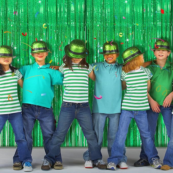 Tinsel Curtain Party Backdrop Green Birthday Decorations 10 Packs Glitter Foil - Image 3
