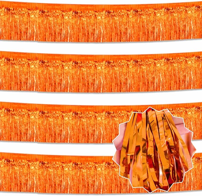 4 Pack 10 Ft Orange Foil Fringe Garland Metallic Streamers Tinsel Banner Wall by LANTIANCHEN