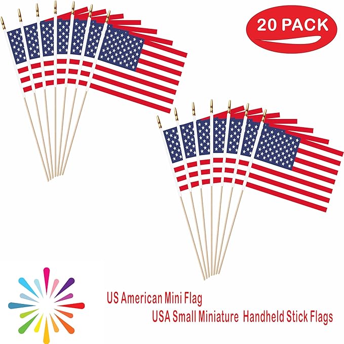 20 Pack US American Mini Stick Flags USA Small Miniature Handheld Flag - Image 4