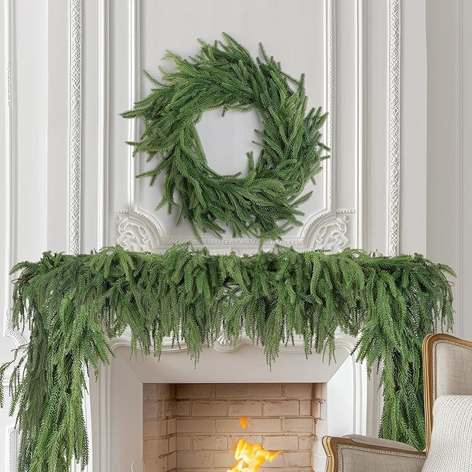 2 Pack Christmas Norfolk Pine Garlands 6FT, Real Touch Artificial Greenery - Image 2