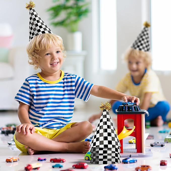 48 Race Car Birthday Party Hats Race Car Party Supplies Include Black White - Image 4