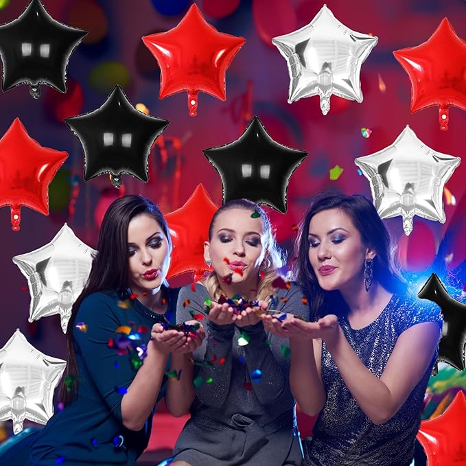 Black Red Star Balloons, 18 Inch 12Pcs Black Red and Metallic Silver Star Shape - Image 9