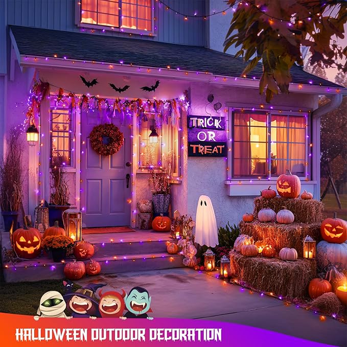 JMEXSUSS Orange and Purple Solar Halloween Lights, 2 Pack Each 100 Led Solar - Image 8