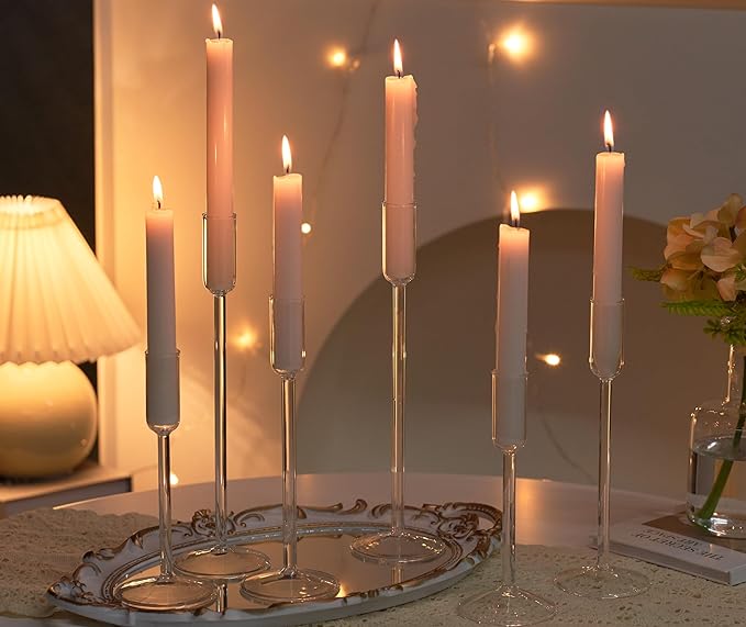Candle Holder, Glass Taper Candle Tall Candlestick Holder, 3 Different Heights - Image 2